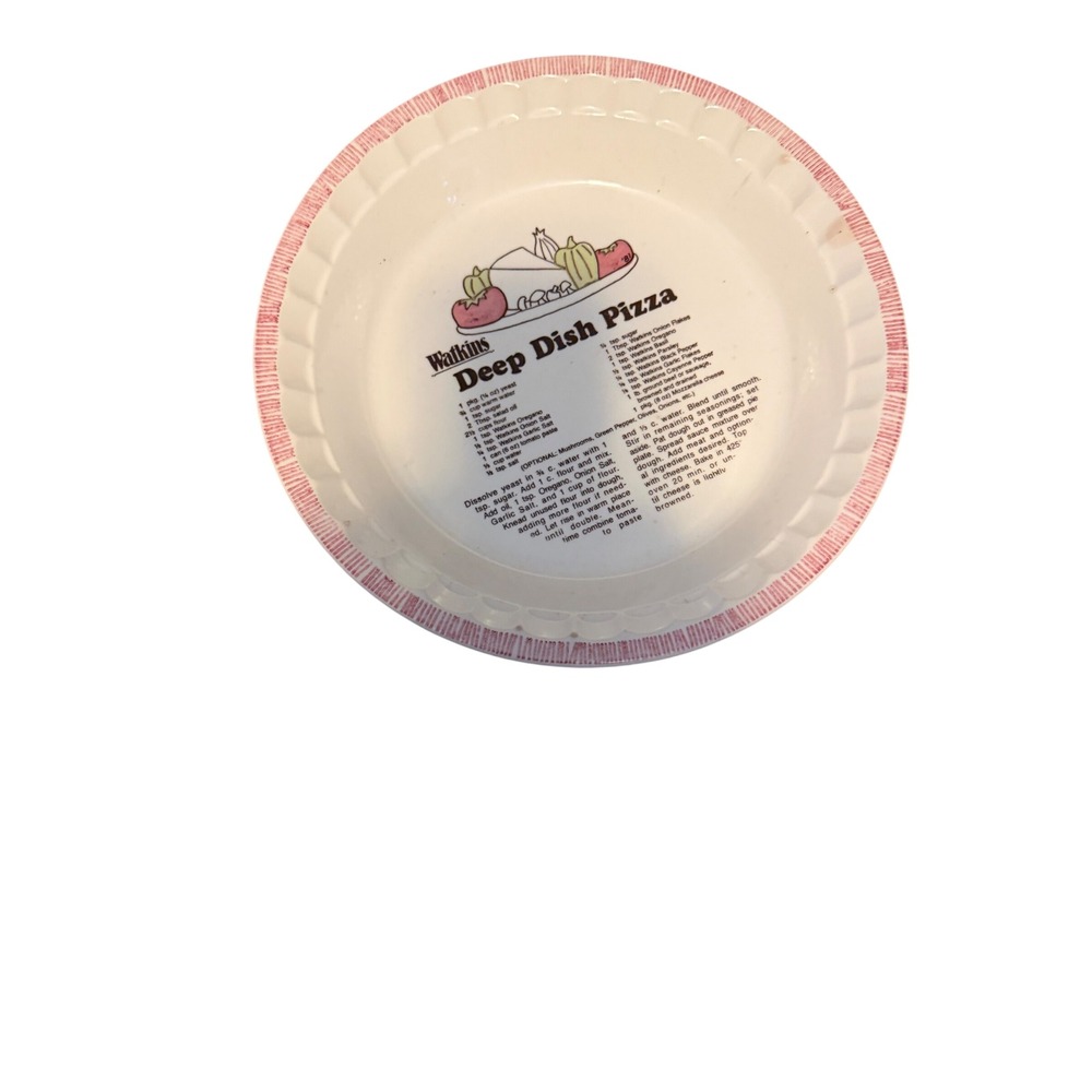 Vintage Watkins Deep Dish Pizza Recipe Pan 1981 Ceramic Stoneware 11 Inch Red